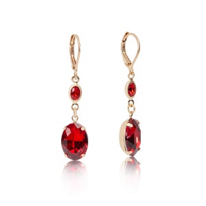 Oval Stone Ruby Red Earrings