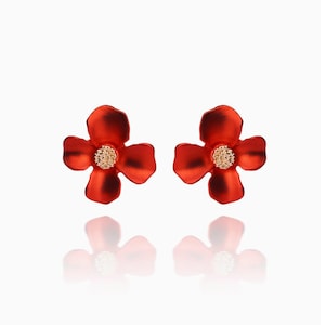 1950s Ruby Red Flower Earrings: Lucite Earrings