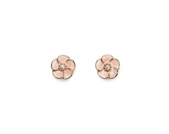 Small Pink Rose And Pearl Studs