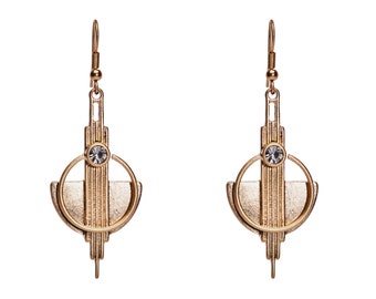 Vintage Brass Art Deco Long Drop Geometric Earrings