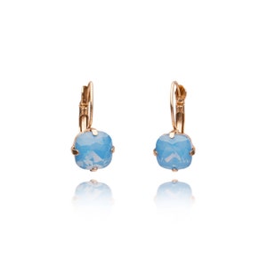 Cushion Cut Blue Opal Earrings