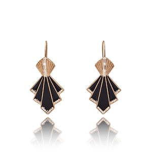 Art Deco Black And Gold Fan 1920s Earrings