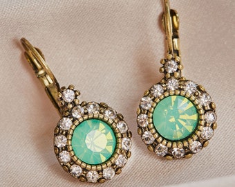 Vintage Seafoam Green Crystal Halo Earrings