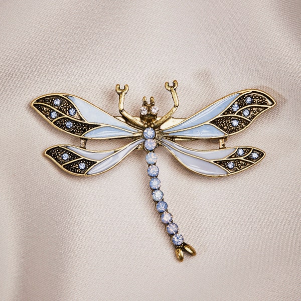 Hand Painted Blue Dragonfly Brooch