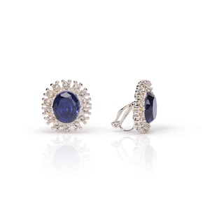 Lady Diana Inspired Sapphire Clip on Earrings image 1