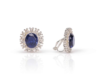 Lady Diana Inspired Sapphire Clip on Earrings