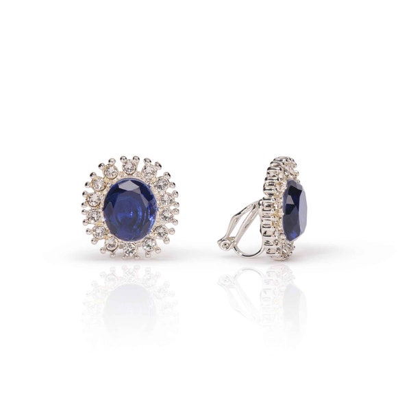 Lady Diana Inspired Sapphire Clip on Earrings