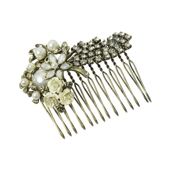 Miriam Haskell hair comb Vintage Pair signed Miriam Haskell Faux Baroque Pearl Hair  main image 4
