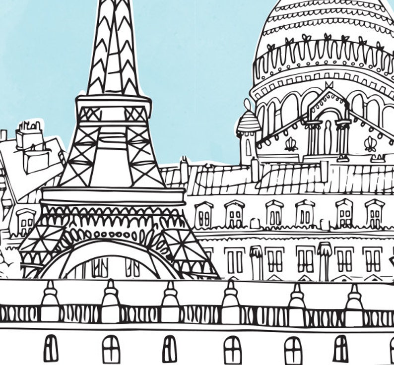 Parisian Scene Paris Giclee Print Unframed Print Line Drawing French ...