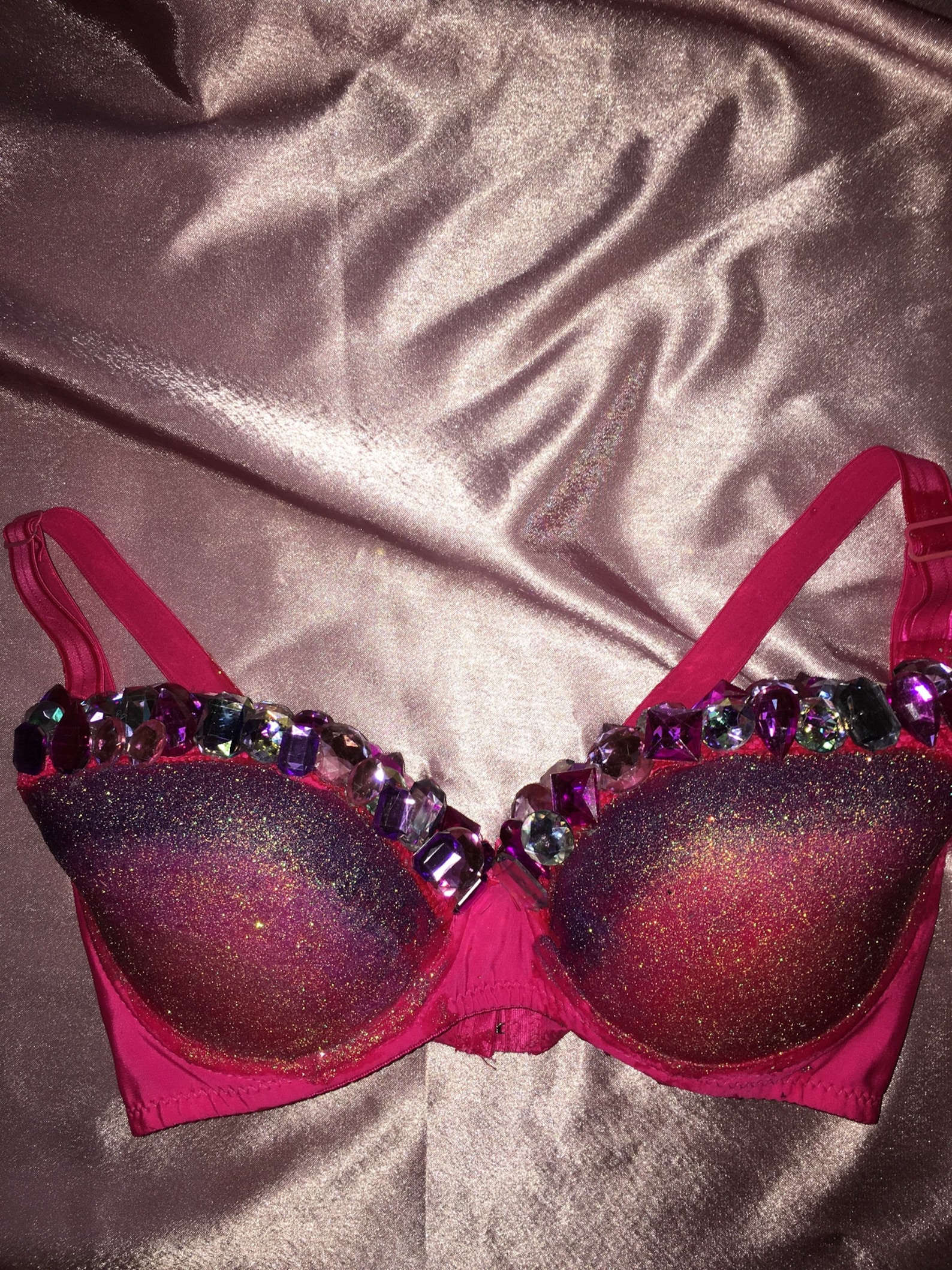 Pink Everything Glam Bra Pink Glitter Bra Pink Rhinestone Etsy