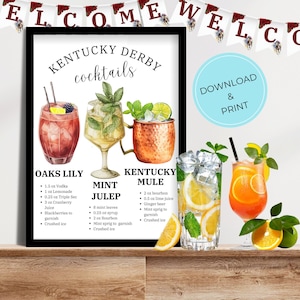 Kentucky Derby Party Bar Menu Drinks Sign Template, Cocktails Ingredients, Digital Printable Instant Download, Print As Is or Edit in Canva