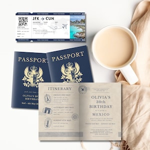 Printable Passport & RSVP Boarding Pass Birthday Invitation Template, Edit in Canva, Birthday Travel Trip Destination Party Instant Download