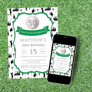 Golf 50th Birthday Party Invitation Template Plus Itinerary, Instant Digital Download, Edit in Canva, Printable Golf Invite, Golf Day BBQ