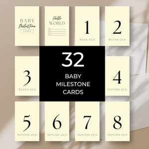 Printable Baby Milestone Cards, Edit Template in Canva, Baby Shower Gift, Digital Instant Download Last Minute Minimalist Pregnant Mum to be