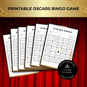 Printable Oscars Bingo Game Cards, Hollywood Academy Awards Night Watch Party Games, Instant Download, Movie Viewing Party