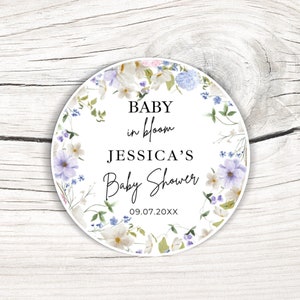 DIY Baby Shower Stickers, Wildflower Baby in Bloom Label Template, Edit in Canva, Instant Download, Baby Shower Thank You Labels, Favors