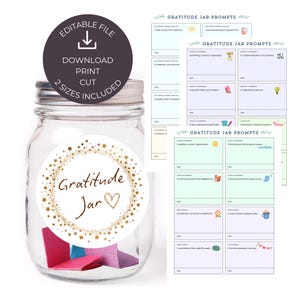 Printable Gratitude Jar Kit, Prompts & Labels, Editable in Canva, DIY Print at Home, Thank You Blessings, Positive Mindset, Instant Download