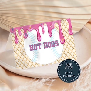 Baseball Drip Printable Food Label Template, Birthday Tent Cards, Boys Girls Kids DIY Party Decorations, Ice Cream Canva Instant Download
