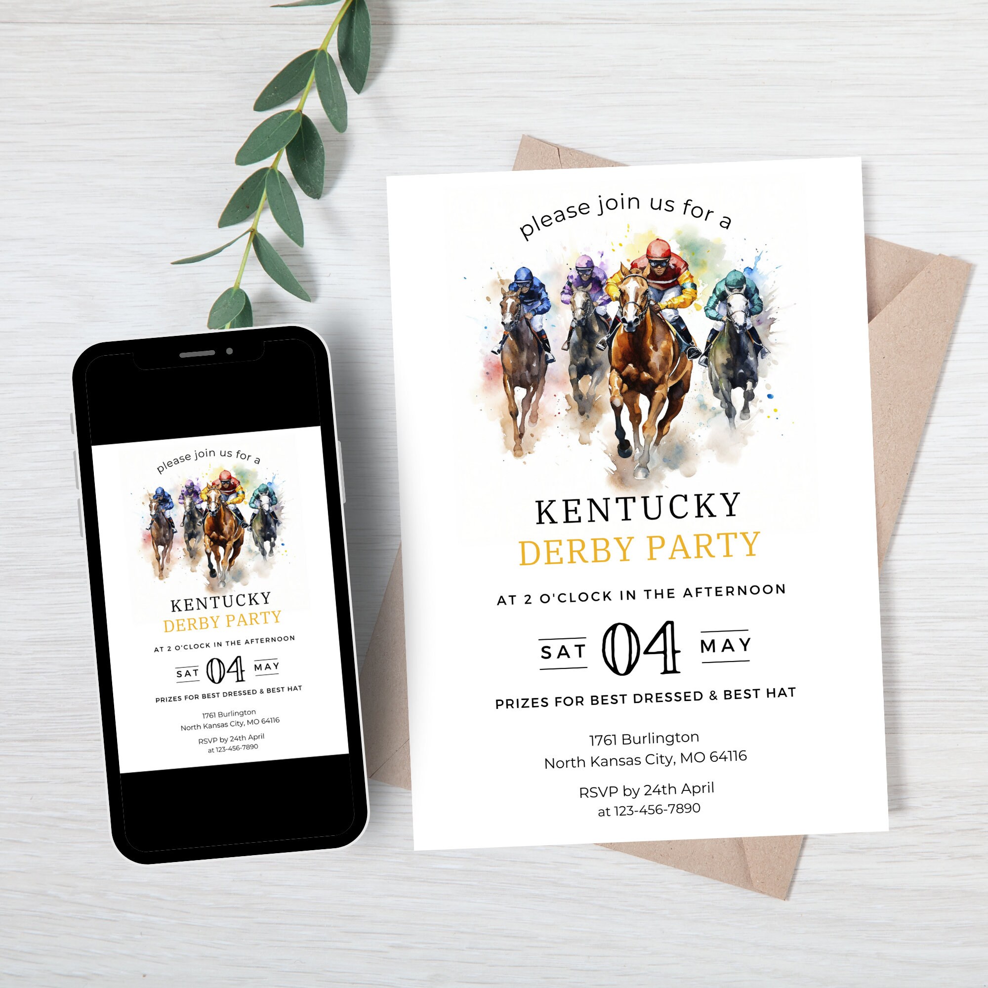 Kentucky Derby Party Invitation Printable Template, Horse Race Invite ...
