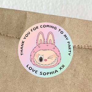 Labubu Birthday Stickers, Editable Canva Template, Printable 2" Circle Favor Labels, Cupcake Topper Thank You Tag Bag Seal Party Decorations