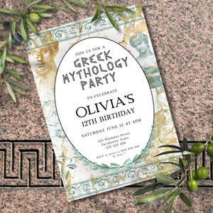 Greek Mythology Birthday Invitation Template, Ancient Greece, Editable in Canva, Printable Toga Party Invite, Instant Download Percy Jackson