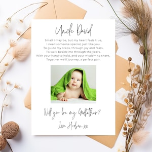 Will You Be My Godfather Proposal Card, Baby Boy Girl, Personalized Photo Template, Edit in Canva, Print at Home, Digital Instant Download