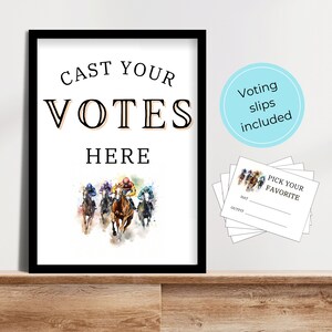 Vote Here Sign & Ballot Slips Template, Kentucky Derby Party, Racing Decor Best Dressed Voting Cards, Best Hat Award Canva Digital Printable