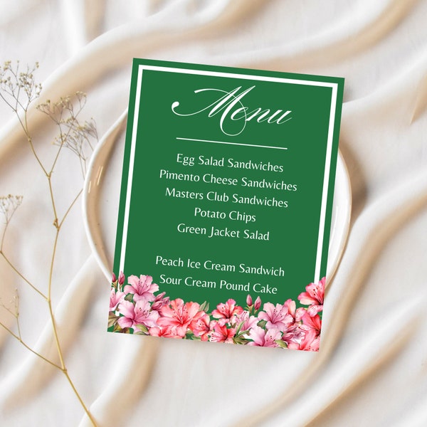 Editable Golf Masters Party Menu Template, Masters Viewing Party Decorations, Instant Download, Editable in Canva, Golf Party Menu, Azaleas
