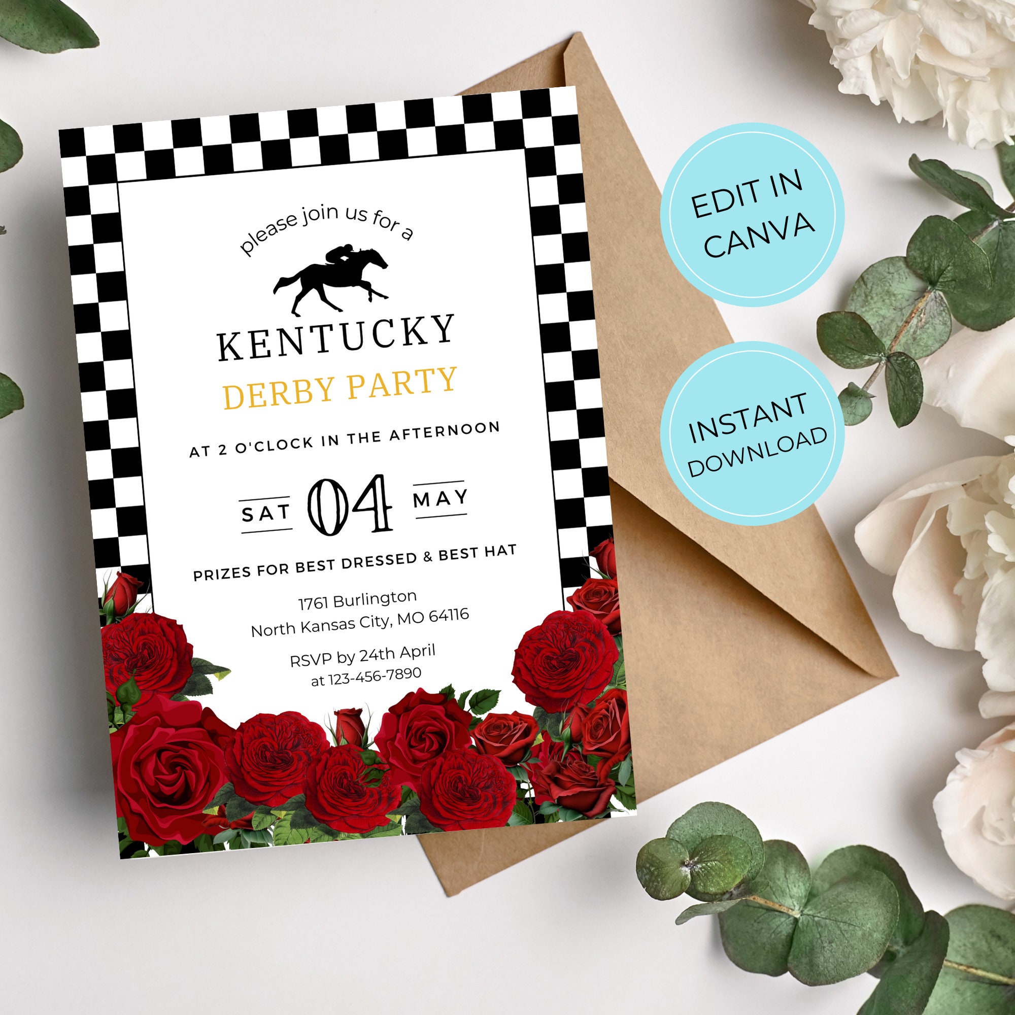 Kentucky Derby Party Invitation Printable Template Horse Race Invite