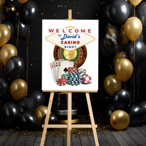Casino Theme Birthday Welcome Sign Template, Roulette Wheel Playing Cards Vegas Night Edit Canva, Instant Download, Party Decorations Board