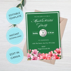 Masters Golf Watch Party Invitation Template, Masters Viewing Party Golf Party, Canva Editable Invitation Template, Instant Download Azaleas image 2