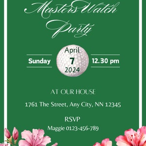 Masters Golf Watch Party Invitation Template, Masters Viewing Party Golf Party, Canva Editable Invitation Template, Instant Download Azaleas image 3