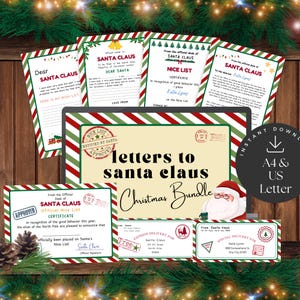 Letter To & From Santa Printable Templates, Nice List Certificate, Envelope, Kids Childs Christmas Wish List Instant Download, Edit in Canva