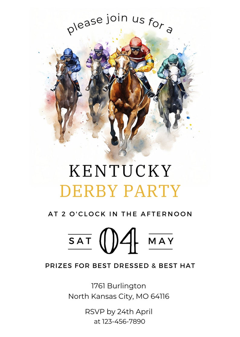 Kentucky Derby Party Invitation Printable Template, Horse Race Invite ...