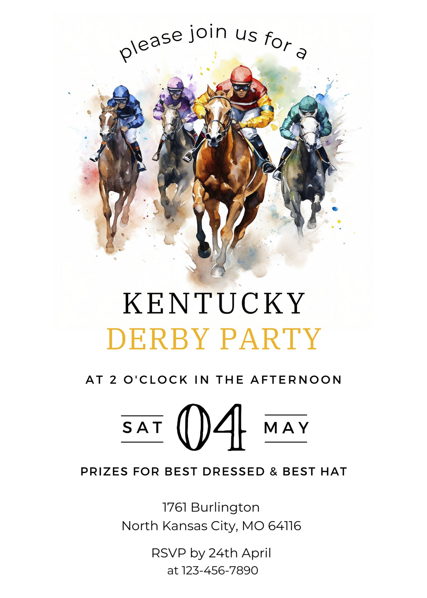 Kentucky Derby Party Invitation Printable Template Horse Race Invite