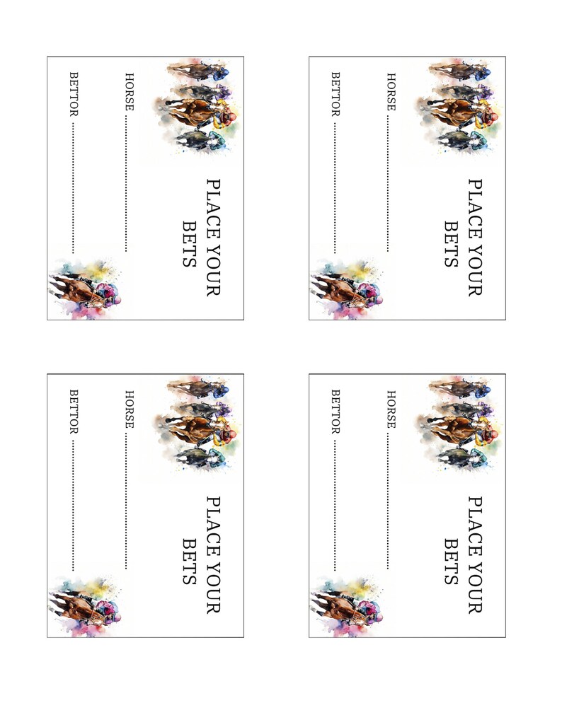 Horse Race Betting Sign &amp; Betting Slips Template, Kentucky Derby Party, Racing Wager Pool ...
