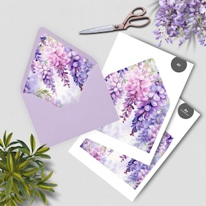 12 Printable Envelope Liners, Floral Wisteria, Bridgerton, Birthday Invitation Stationery, Digital PDF Instant Download, Print at Home