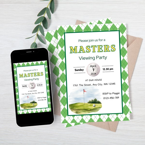 Masters Viewing Party Invitation Template, Masters Watch Party, Golf Party, Canva Editable Invitation Template, Instant Download