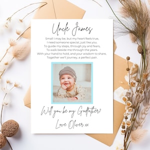 Will You Be My Godfather Proposal Card For Baby Boy, Personalized Photo Template, Edit in Canva, Printable at Home, Digital Instant Download