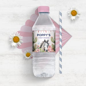 Printable Rodeo Birthday Water Bottle Labels, Girls First Party Favors, Canva Editable Horse Cowgirl 1st 2nd 3rd 4th 5th, Instant Download