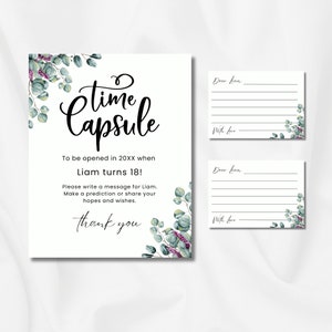 Baby Time Capsule Eucalyptus Greenery First Birthday Time Capsule Cards Printable 1st Birthday Time Capsule Instant Download Canva Template