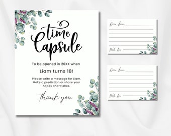 Baby Time Capsule Eucalyptus Greenery First Birthday Time Capsule Cards Printable 1st Birthday Time Capsule Instant Download Canva Template