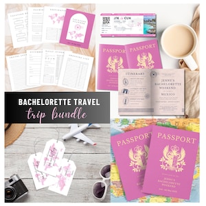 Printable Bachelorette Weekend Template Bundle, Passport & RSVP Boarding Pass , Edit Canva, Travel Trip Destination Party Instant Download