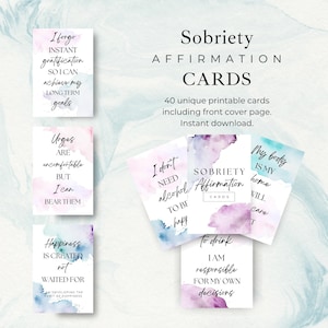 Printable Sobriety Affirmation Cards, Addiction Recovery Coping Skills Inspirational Quotes, Edit Canva Template Positivity Instant Download