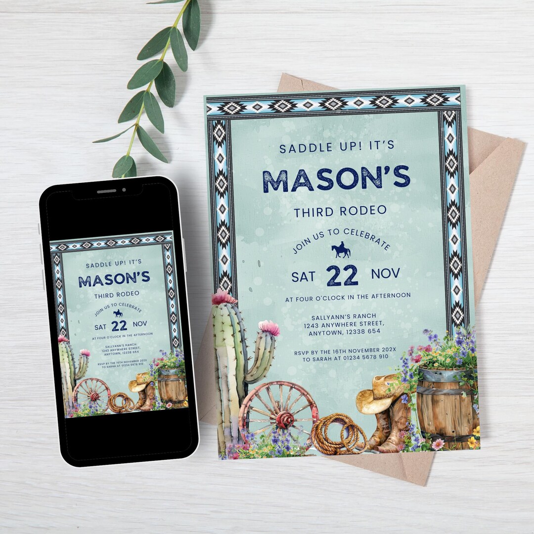 Boys Fourth Rodeo Birthday Party Invitation Template, Printable 4th ...
