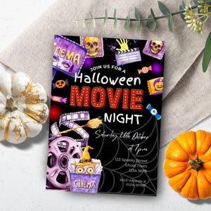 Printable Halloween Movie Night Invitation Template, Retro Spooky Watch Party Invite, Fall Horror Film Viewing, Instant Download Edit Canva