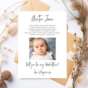 Will You Be My Godmother Proposal Card, Baby Boy Girl, Personalized Photo Template, Edit in Canva, Print at Home, Digital Instant Download