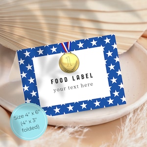 Editable Summer Games Party Food Labels Template, Sports Viewing Party Decorations, Instant Download, Edit in Canva, Printable Buffet Cards