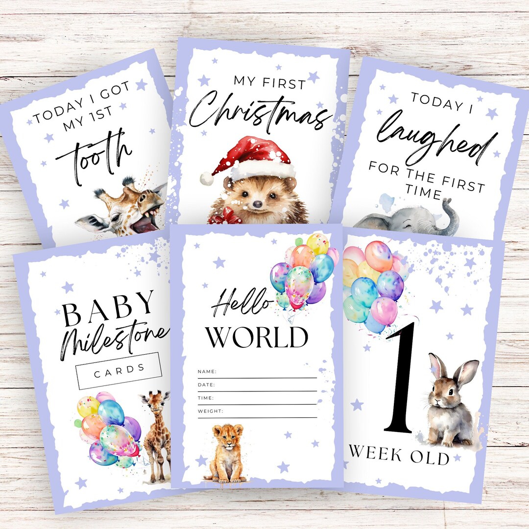 32 Cute Printable Baby Milestone Cards, Baby Shower Gift, Digital ...