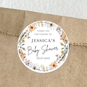 DIY Baby Shower Stickers, Boho Wildflower Baby in Bloom Label Template, Edit in Canva Instant Download, Baby Shower Thank You Labels, Favors